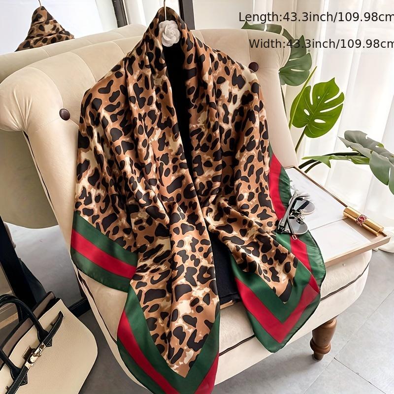 Leopard Print Silk Scarf Sunscreen Wrap Beach Towel