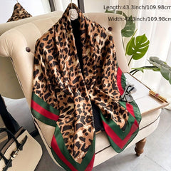 Leopard Print Silk Scarf Sunscreen Wrap Beach Towel