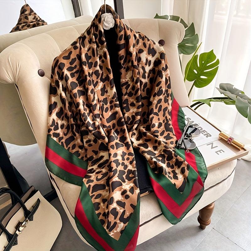 Leopard Print Silk Scarf Sunscreen Wrap Beach Towel