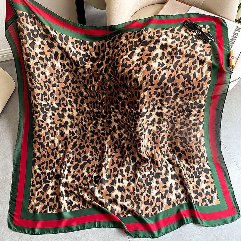 Leopard Print Silk Scarf Sunscreen Wrap Beach Towel