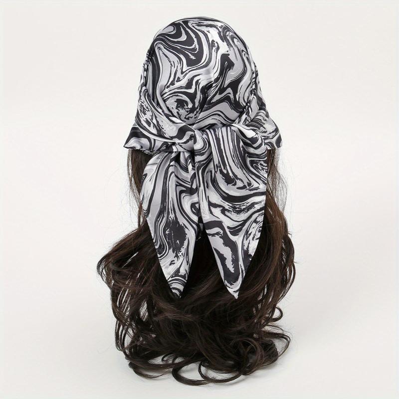 Wavy Striped Bandana Print Satin Square Scarf