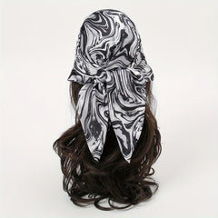 Wavy Striped Bandana Print Satin Square Scarf