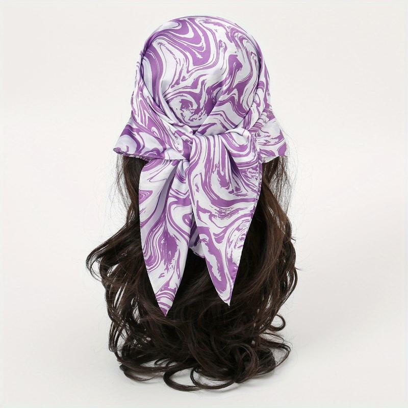 Wavy Striped Bandana Print Satin Square Scarf