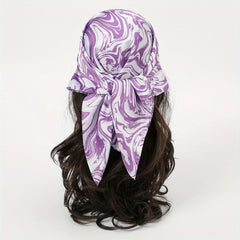 Wavy Striped Bandana Print Satin Square Scarf