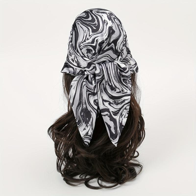 Wavy Striped Bandana Print Satin Square Scarf