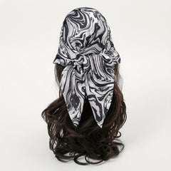 Wavy Striped Bandana Print Satin Square Scarf