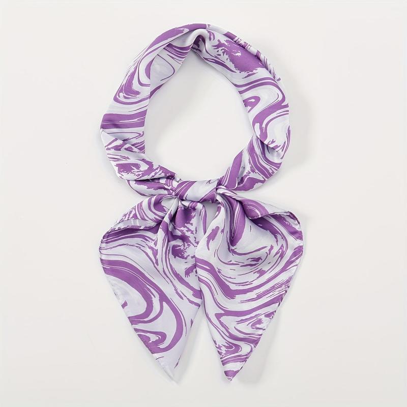 Wavy Striped Bandana Print Satin Square Scarf