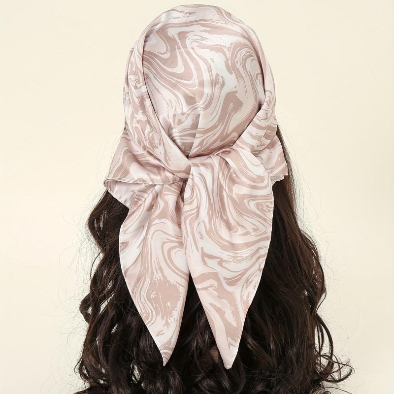 Wavy Striped Bandana Print Satin Square Scarf