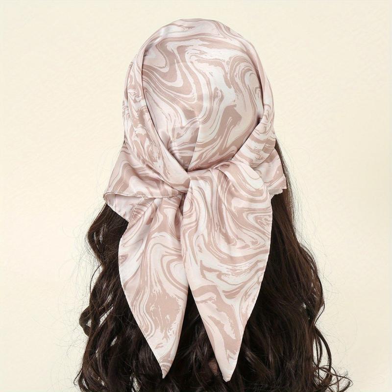 Wavy Striped Bandana Print Satin Square Scarf