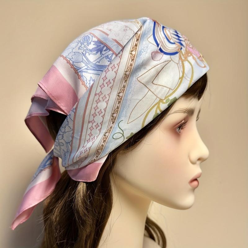 Pink Satin Square Scarf Women Hair Accessories