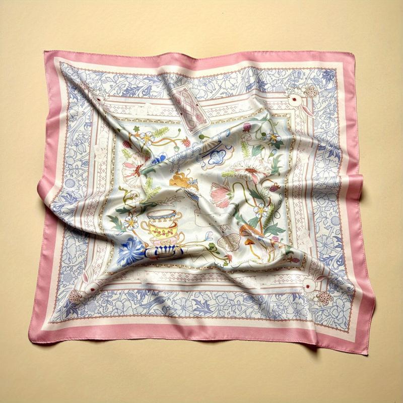 Pink Satin Square Scarf Women Hair Accessories