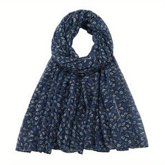 Dark Leaf Print Voile Scarf Boho Vintage Shawl Head Wrap
