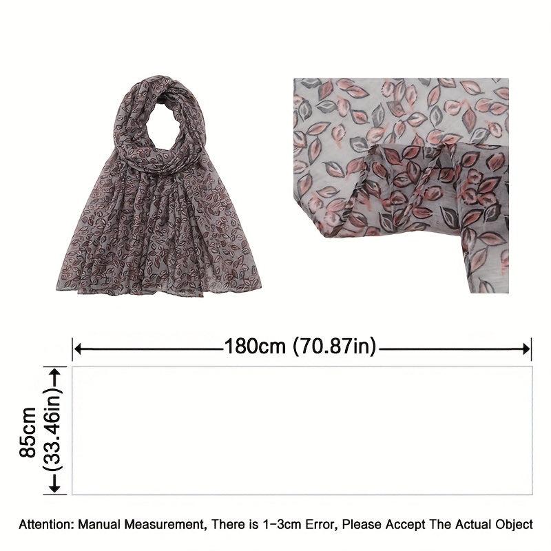 Dark Leaf Print Voile Scarf Boho Vintage Shawl Head Wrap