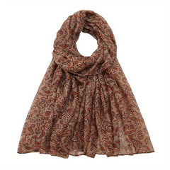 Dark Leaf Print Voile Scarf Boho Vintage Shawl Head Wrap