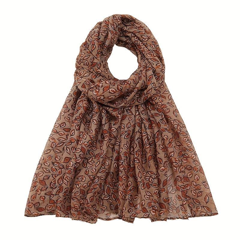 Dark Leaf Print Voile Scarf Boho Vintage Shawl Head Wrap