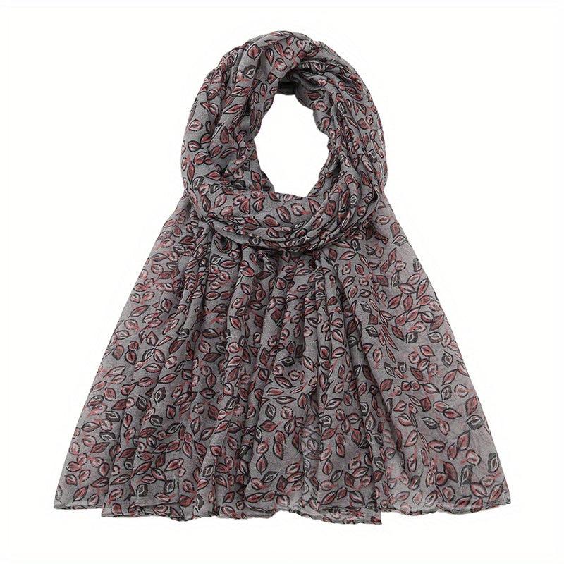 Dark Leaf Print Voile Scarf Boho Vintage Shawl Head Wrap
