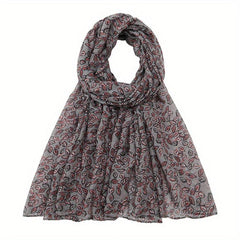 Dark Leaf Print Voile Scarf Boho Vintage Shawl Head Wrap