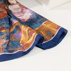 Lotus Oil Painting Print Satin Head Wrap Scarf