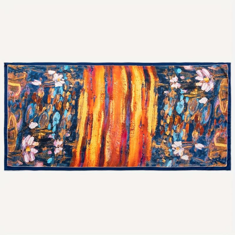 Lotus Oil Painting Print Satin Head Wrap Scarf
