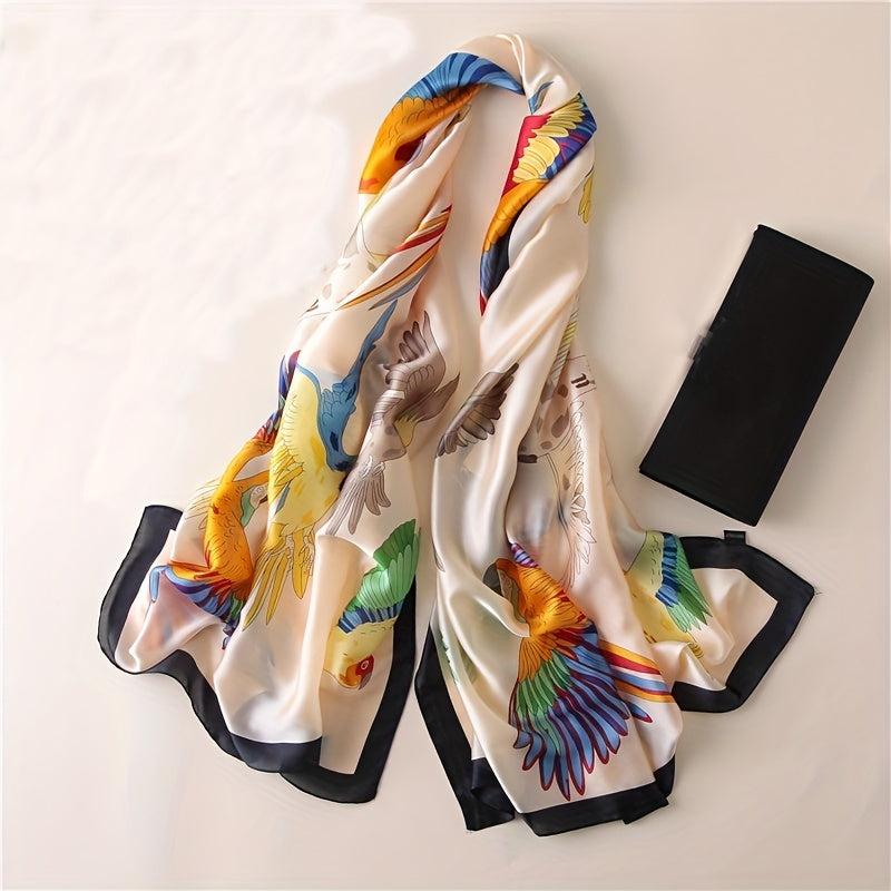 Colorful Birds Print Large Square Silk Scarf