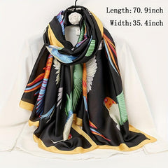 Colorful Birds Print Large Square Silk Scarf