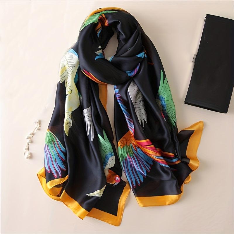 Colorful Birds Print Large Square Silk Scarf