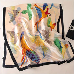 Colorful Birds Print Large Square Silk Scarf