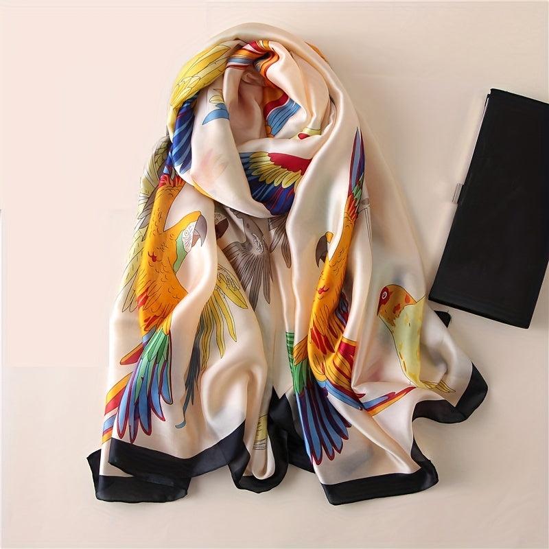 Colorful Birds Print Large Square Silk Scarf