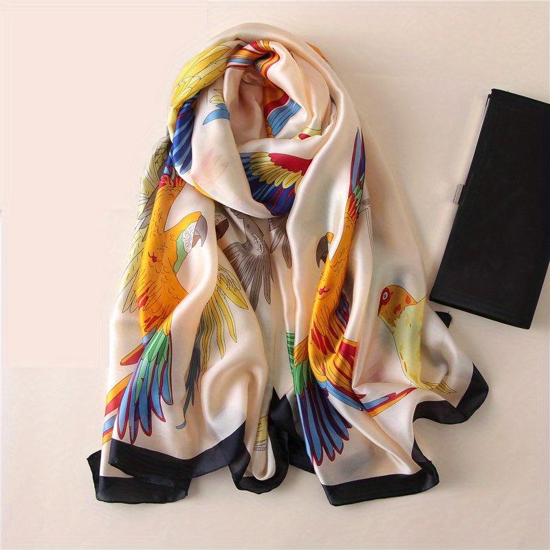 Colorful Birds Print Large Square Silk Scarf