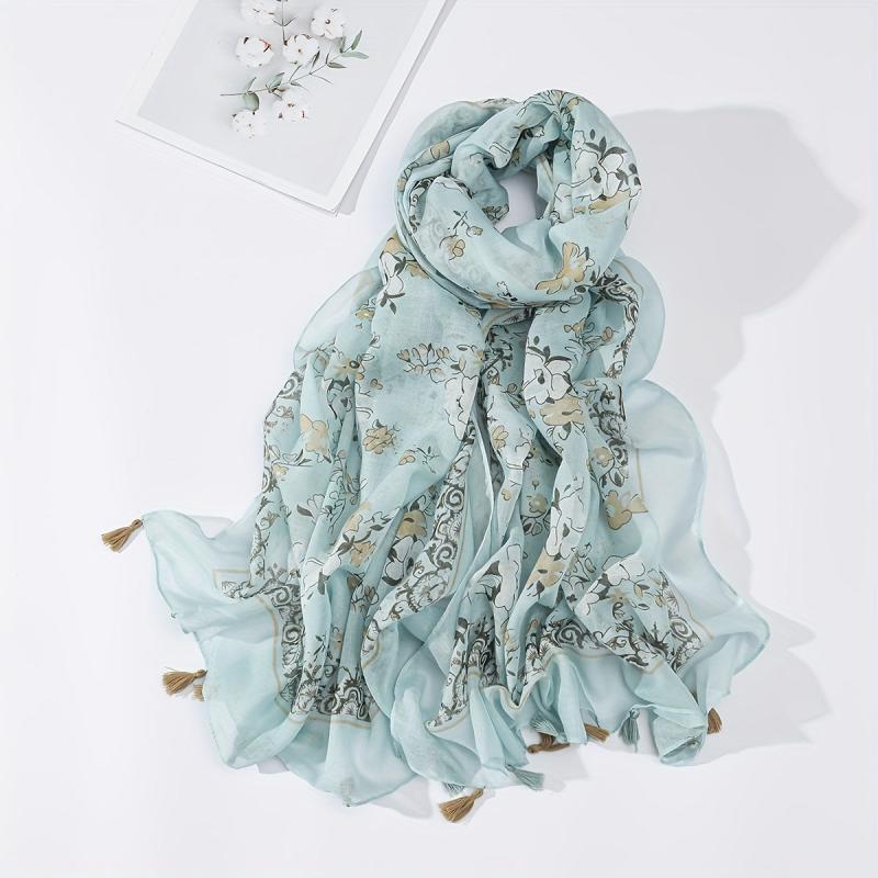 Floral Tassel Scarf Print Breathable Shawl Casual Windproof Headwrap