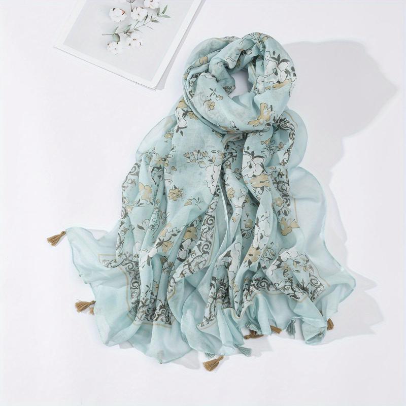 Floral Tassel Scarf Print Breathable Shawl Casual Windproof Headwrap