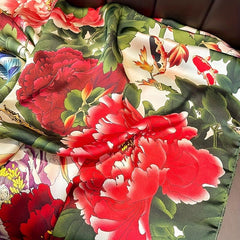 Peony Bird Butterfly Print Scarf Satin Shawl Silk Head Wrap Sunscreen Towel