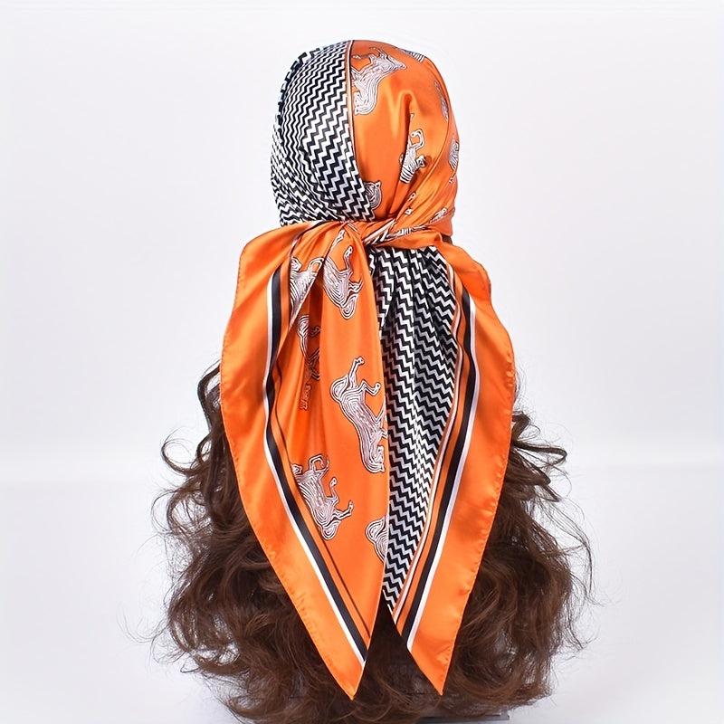 Large Square Silk Scarf Animal Print Head Wrap