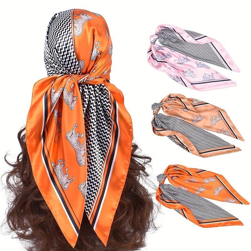 Large Square Silk Scarf Animal Print Head Wrap
