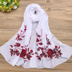 Floral Print Chiffon Silk Scarf Gradient Vintage Headwrap Large Shawl