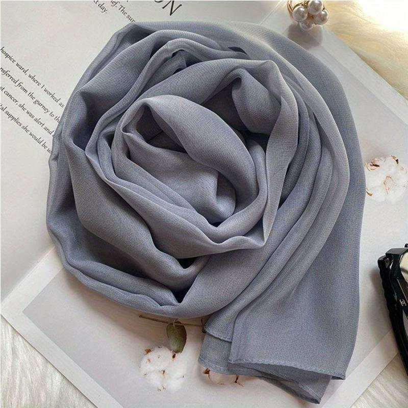 Solid Scarf Casual Hijab Silk Shawl Women Sunscreen Headwear Turban