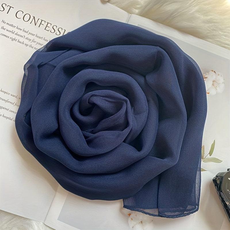 Solid Scarf Casual Hijab Silk Shawl Women Sunscreen Headwear Turban