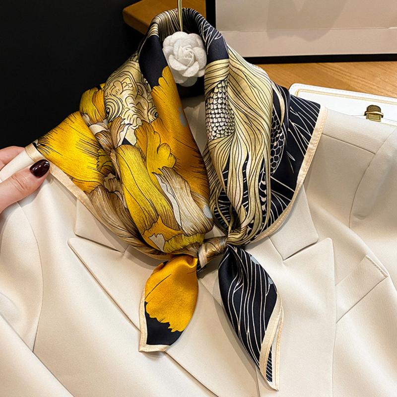 Goldfish Blossom Neckerchief Silk Square Scarf Bandana Head Wrap