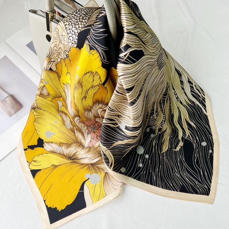 Goldfish Blossom Neckerchief Silk Square Scarf Bandana Head Wrap