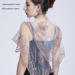 Transparent Lace Square Scarf Rose Embroidery Shawl