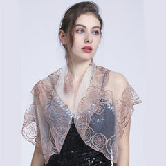 Transparent Lace Square Scarf Rose Embroidery Shawl