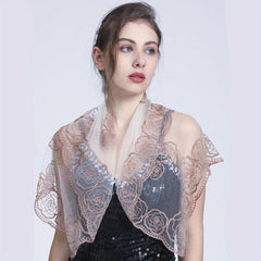 Transparent Lace Square Scarf Rose Embroidery Shawl