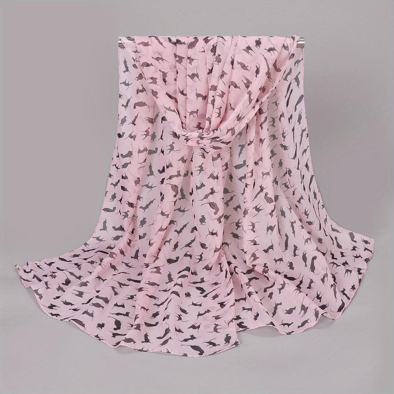 Cat Print Chiffon Scarf Solid Thin Breathable Shawl Hijab