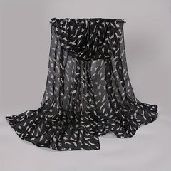 Cat Print Chiffon Scarf Solid Thin Breathable Shawl Hijab