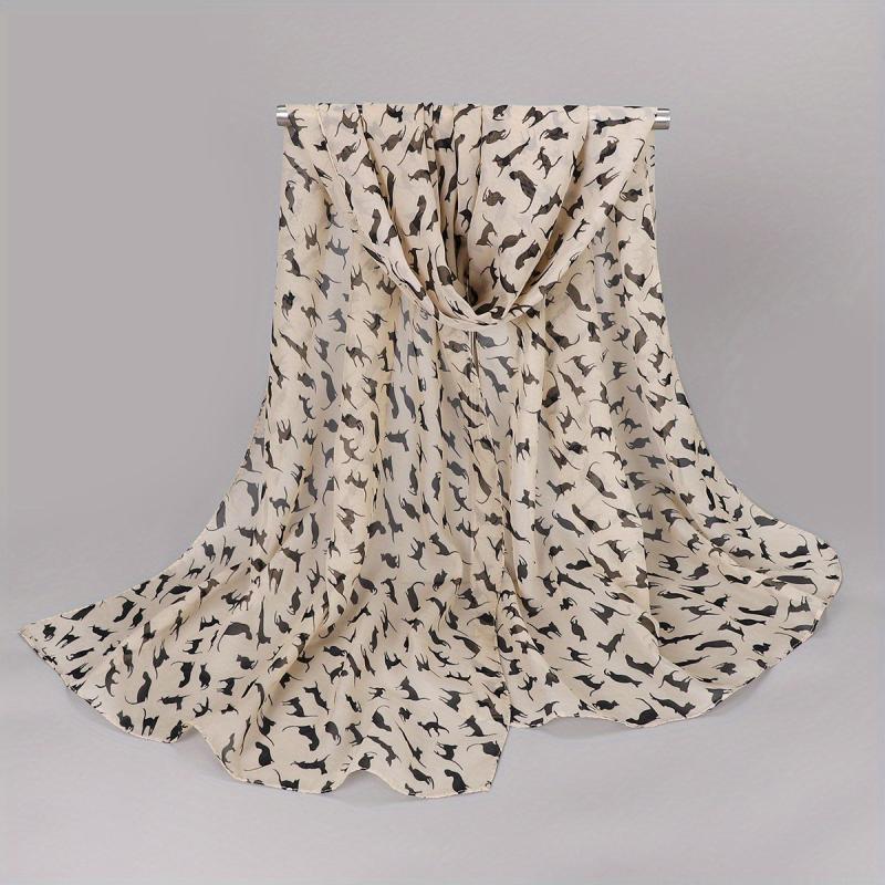 Cat Print Chiffon Scarf Solid Thin Breathable Shawl Hijab