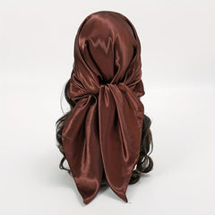 Brown Satin Bandana Classic Square Scarf Women Sun Proof Head Wrap