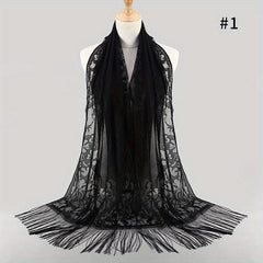Tassel Lace Shawl Solid Flower Hollow Scarf Hijab Women Wrap
