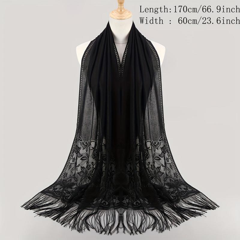 Tassel Lace Shawl Solid Flower Hollow Scarf Hijab Women Wrap