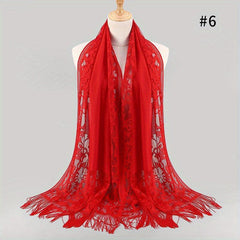 Tassel Lace Shawl Solid Flower Hollow Scarf Hijab Women Wrap