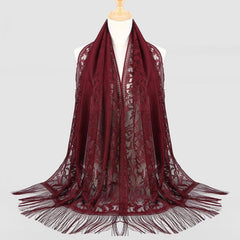 Tassel Lace Shawl Solid Flower Hollow Scarf Hijab Women Wrap